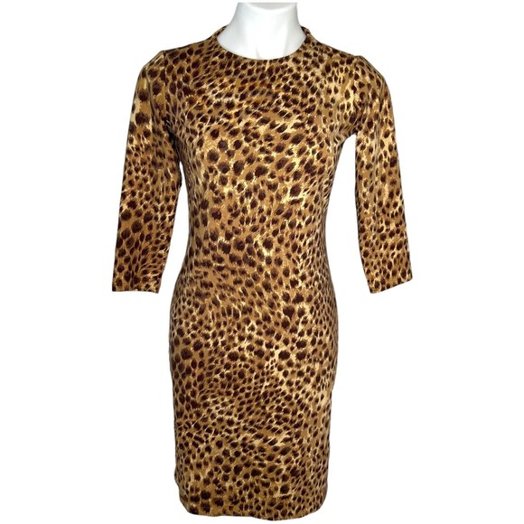 J McLaughlin Sophia Catalina Cloth Safari Print Dress XS Brown Tan Animal Print - Picture 2 of 9